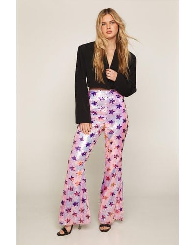 Nasty Gal Star Sequin Flare Trousers - Pink