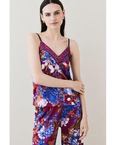 Karen Millen Pressed Floral Satin Nightwear Cami - Purple