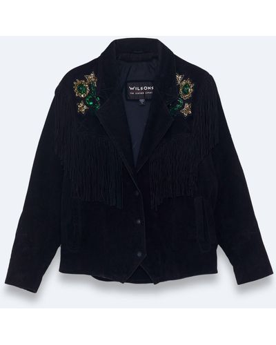 Nasty Gal Vintage Rework Suede Fringe Embellished Jacket - Blue