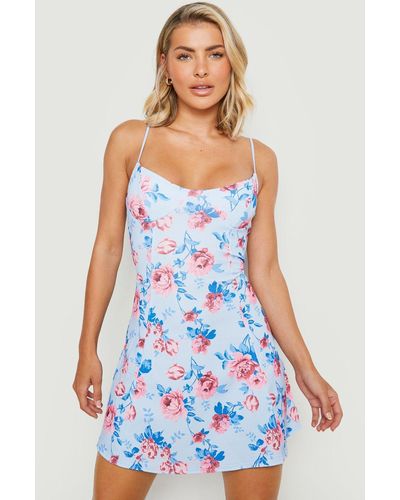 Boohoo Floral Print Cupped Mini Dress - White