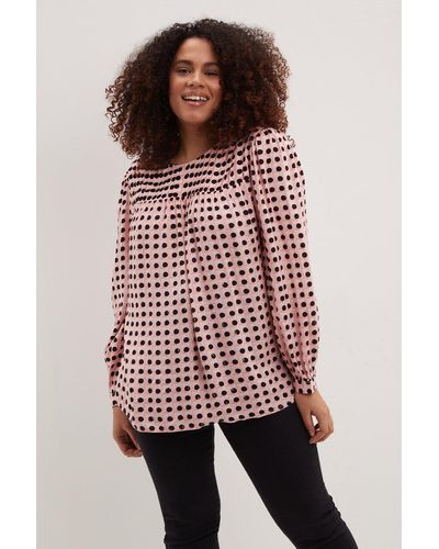 Dorothy Perkins Curve Black Pink Geo Print Pintuck Top - Red