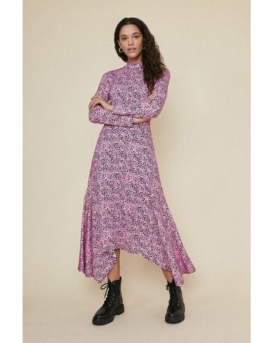 Oasis Hanky Hem Printed Midi Dress - Pink