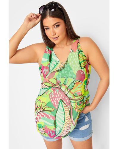 Yours Plus Size Floral Print Double Layer Vest Top - Green