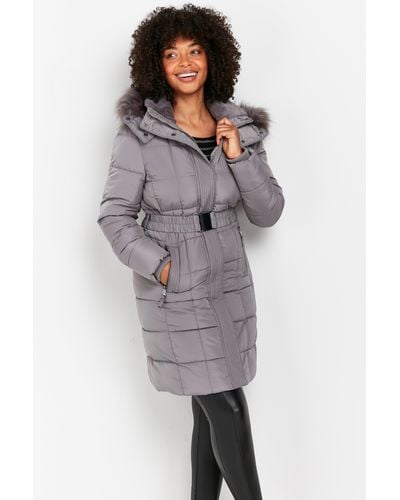 Wallis Grey Faux Fur Hood Quilted Coat