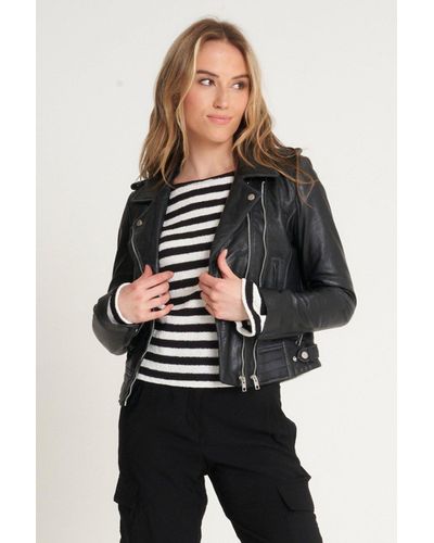 Barneys Originals Washed Leather Biker Jacket - Black