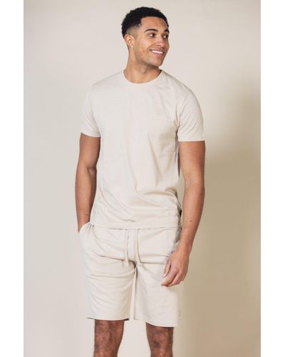 French Connection Cotton Embossed T-shirt And Short Set - Natural