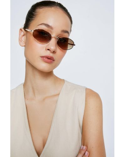 Nasty Gal Small Oval Retro Sunglasses - Brown