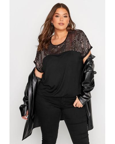 Yours Sequin Swing Style T-shirt - Black