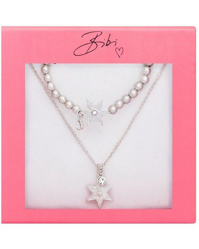 Bibi Bijoux Silver 'you're A Star' Necklace & Bracelet Set - Pink