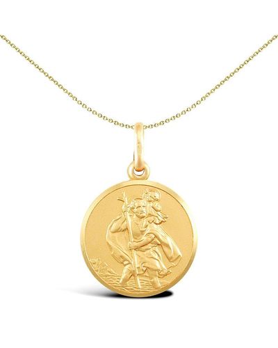 Jewelco London Solid 9ct Gold Matte St Christopher Medallion Pendant - Jpm005 - Metallic