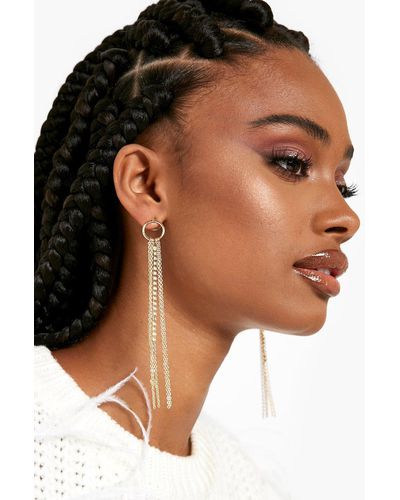 Boohoo Gold Circle Drop Diamante Tassel Earrings - Brown