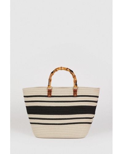 Oasis Mono Stripe Bamboo Handle Detail Bag - Multicolour