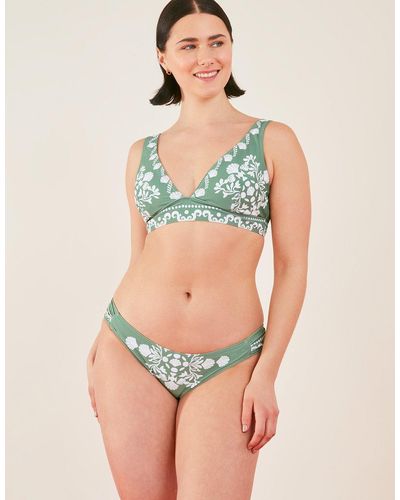 Accessorize Ornamental Print Ruched Side Bikini Bottoms - Green