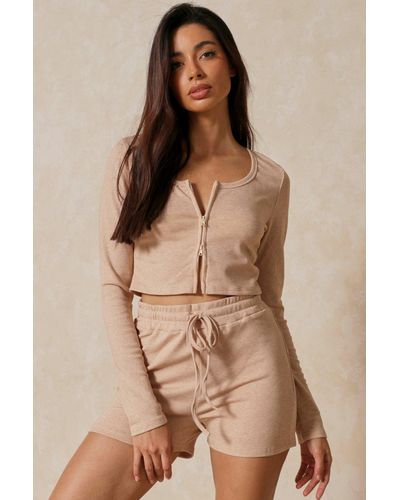 MissPap Zip Front Top Shorts Co-ord - Natural