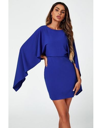 FS Collection Back Detail Mini Dress With Cape In Blue