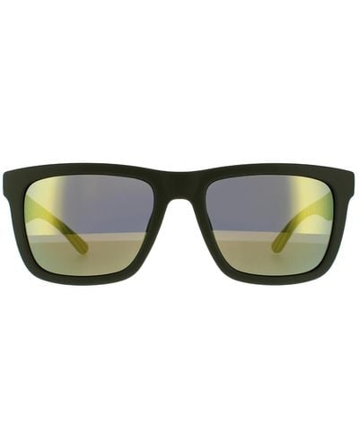 Lacoste Rectangle Matte Green Green Mirror Sunglasses - Brown