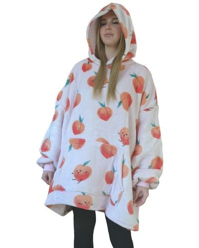 Rapport Peaches Pink Sherpa Lined Hoodie Hooded Blanket - White