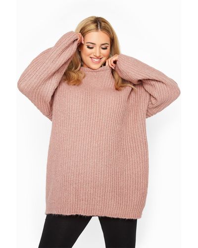 Yours Wide Balloon Sleeve Chunky Knitted Jumper - Pink