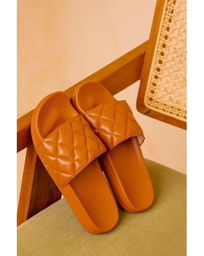 Where's That From 'lana' Quilted Strap Sliders - Orange