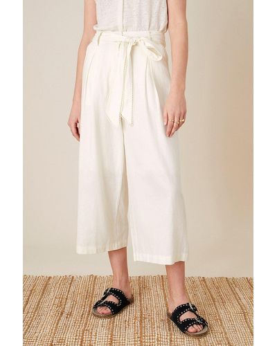 Monsoon Scallop Crop Trousers In Linen Blend - Natural