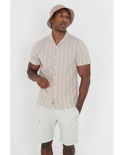 Brave Soul 'gogh' Cotton Short Sleeve Stripe Shirt With Linen - Multicolour