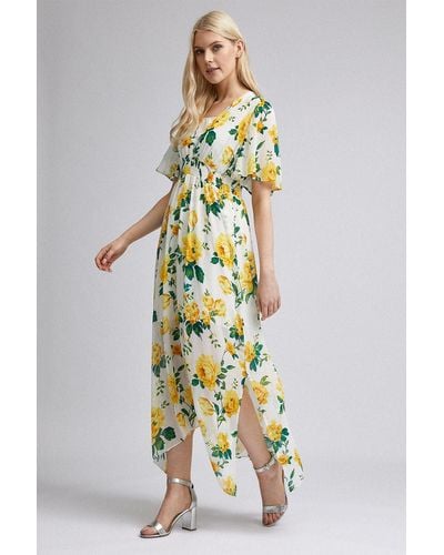 Dorothy Perkins Yellow Floral Print Midi Dress - Metallic