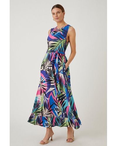 Wallis Tropical Belted Tiered Maxi Dress - Blue