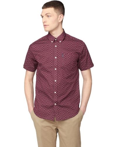 Ben Sherman Short Sleeve Geometric Triangle Print Shirt - Purple