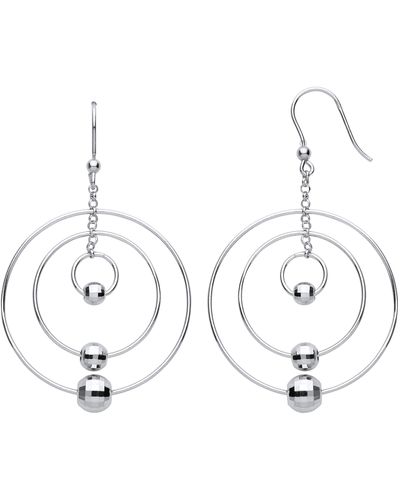 Jewelco London Silver Triple Disco Bead Circles Atom Orbit Drop Earrings - Eag1154 - Metallic