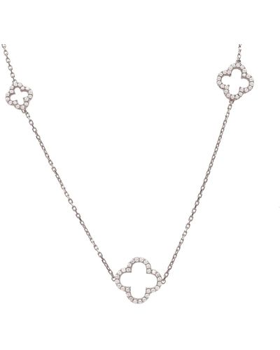 LÁTELITA London Open Clover Long White Cz Necklace Silver - Metallic