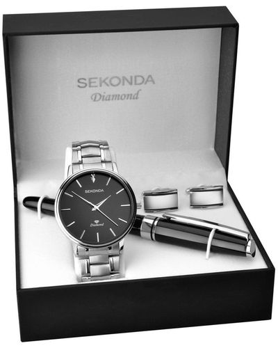 Sekonda Gents 4 Piece Gift Set Classic Analogue Quartz Watch - 1485g - Black