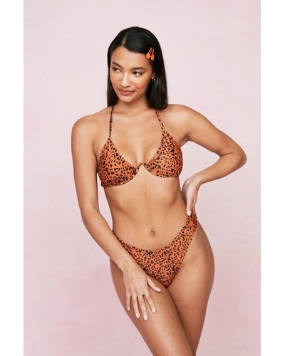 Nasty Gal Leopard Print Underwire High Leg Bikini Set - Brown