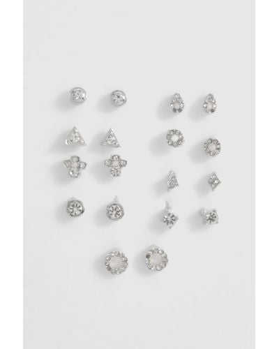 Boohoo Silver Embellished 9 Pack Earrings - Metallic