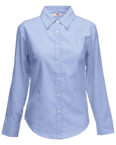 Fruit Of The Loom Lady-fit Long Sleeve Oxford Shirt - Blue