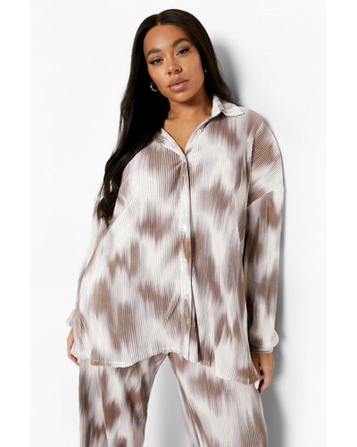 Boohoo Plus Plisse Tonal Tie Dye Oversized Shirt - Multicolour