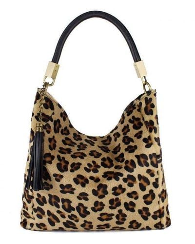 Sostter Leopard Print Calf Hair Leather Tassel Grab Bag - Biyeb - Brown