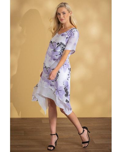 Klass Bold Floral Print Layered Dip Hem Dress - Blue