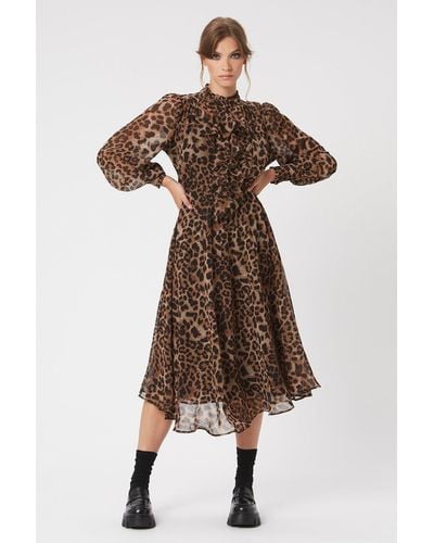 James Lakeland Leopard Print Midi Ruffle Dress - Brown
