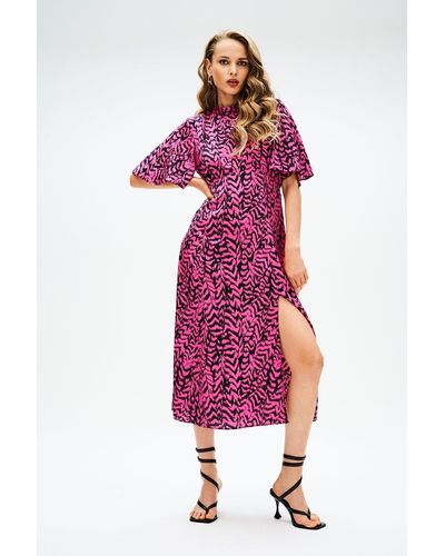 Dorothy Perkins Pink Zebra Empire Seam Cut Out Back Midi - Red