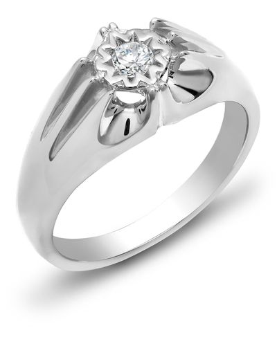 Jewelco London 9ct White Gold 0.2ct Diamond Gypsy Solitaire Ring 9mm - 9r526 - Metallic