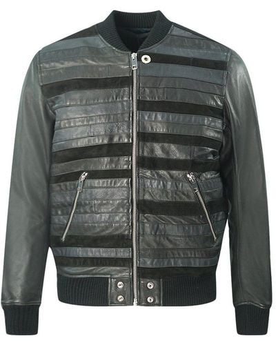 DIESEL L-roger Black Biker Leather Jacket - Grey