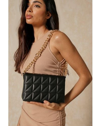 MissPap Quilted Chunky Chain Detail Shoulder Bag - Black
