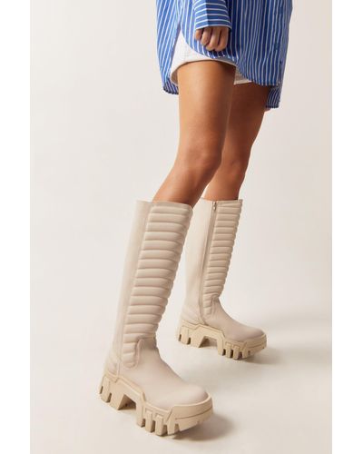Nasty Gal Faux Leather Chunky Knee High Boots - Blue
