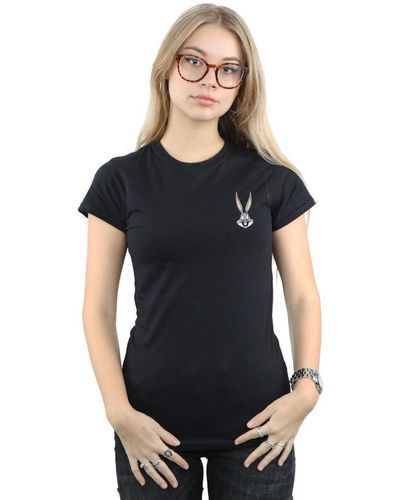 Looney Tunes Bugs Bunny Breast Print Cotton T-shirt - Black