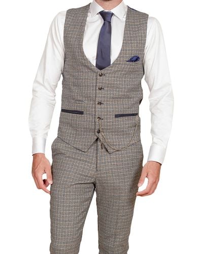Marc Darcy Check Tailored Fit Waistcoat - Grey