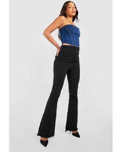 Boohoo Tall High Waist Ripped Stretch Flare Jeans - Blue