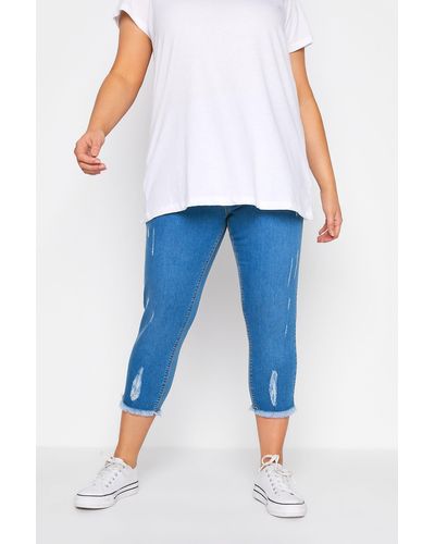Yours Ripped Cropped Jeggings - Blue