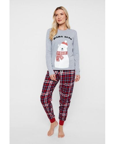 Threadbare Long Sleeve Cotton 'bear' Christmas Pyjama Set - Red