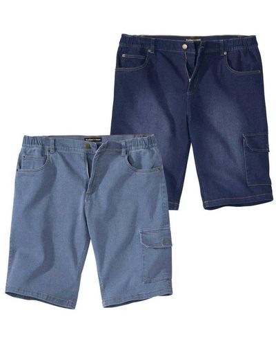 Atlas For Men Denim Cargo Shorts Pack Of 2 - Blue