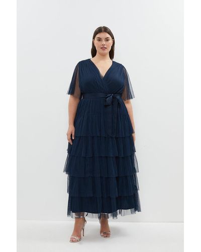 Coast Plus Size Tulle Wrap Tiered Hem Maxi Dress - Blue